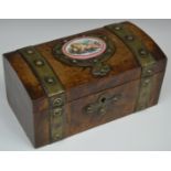 A 19th century porcelain and gilt brass mounted burr walnut box,