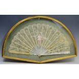 A 19th century lace fan, mother of pearl sticks,