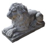 A composite garden model, of a lion, recumbent,