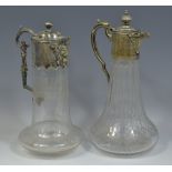 A Victorian clear glass and E.P.N.S mounted claret jug, 28cm high, c.