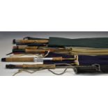 A variety of five rods, including custom made 3ft two piece cane rod 'built by R.