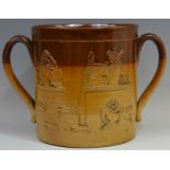 A 19th century brown salt glazed stoneware two handled loving cup,