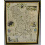 Thomas Moule, after, Derbyshire, hand coloured map, with insets of Chatsworth,