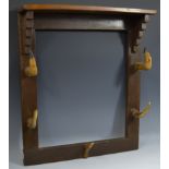 Taxidermy - a novelty walling hanging hat rack, the painted pine frame with shelf, stepped brackets,