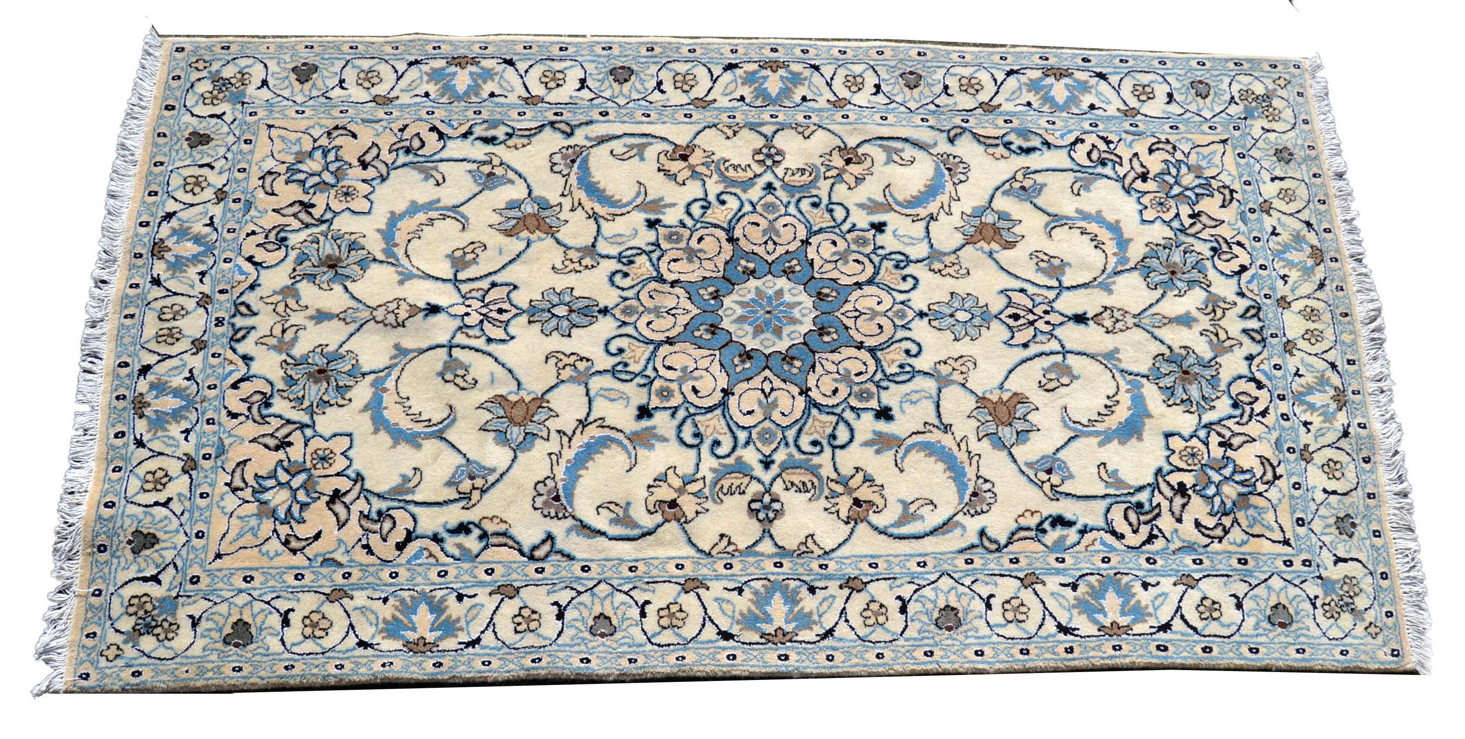 A Nain carpet in tones of midnight blue and cream,