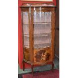 A Louis XV Revival gilt-metal mounted walnut and vernis Martin serpentine vitrine,