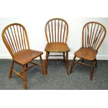 A harlequin set of three 19th century oak and elm farmhouse kitchen chairs (3)