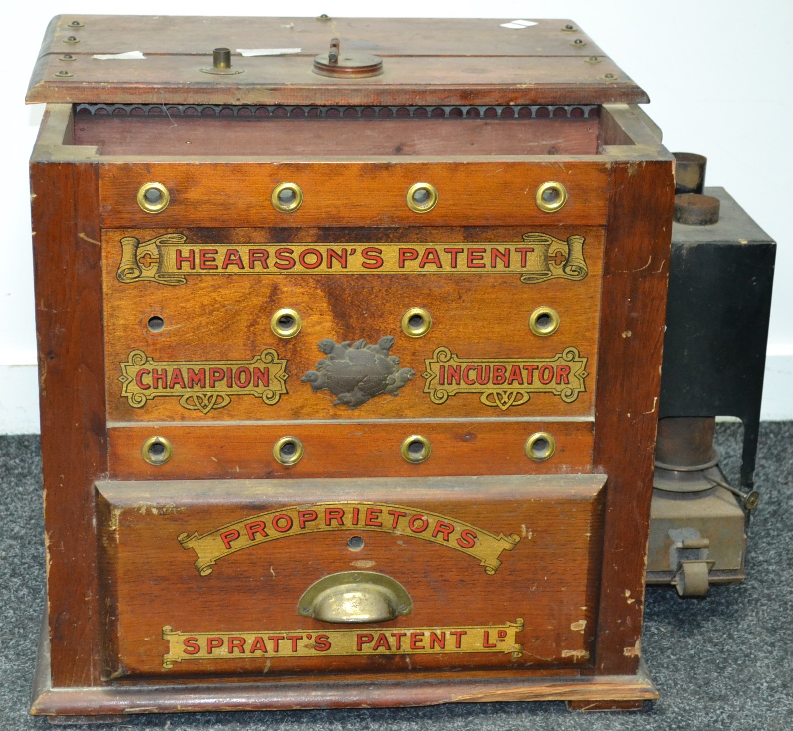 A Hearson's Patent Champion Incubator, 52cm tall x 67cm wide, c.1890.