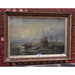 English Marine School (19th century) Fishermen Rowing Out to Sea oil on board,