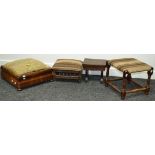 A Victorian mahogany footstool with upholstered lift-up top,