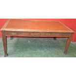 An Art Deco oak library table, leather inlaid top, two drawers to frieze, similar to verso,