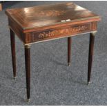 A Napoleon III gilt-metal mounted rosewood and marquetry gaming table,