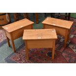 Three oak Monastic style sewing boxes