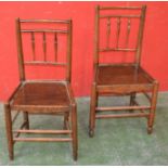 A pair of spindle back country kitchen ash chairs, c.