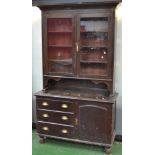 A Victorian painted pine country kitchen dresser.