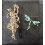 An Art Nouveau silver dragonfly brooch, JA & S; another,