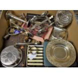 A Sterling silver napkin ring; EPNS flatware; rose bowl; wine coaster; etc.