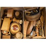 Treen - hand turned bowls; boxes and covers; egg timer; fruit bowls; wall barometers; candlesticks;