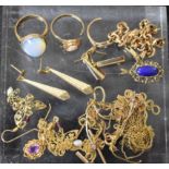 Jewellery - a 9ct gold bracelet; cameo dress ring, 9ct gold pendant necklace, other chains,