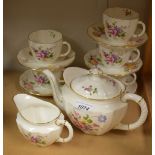 Royal Crown Derby - a posies pattern part tea set for five inc teapot, cups, saucers, milk jug,