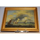 ** Knome Dutch Sailing Barges and Boats in Choppy Seas signed,