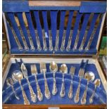 A silver plated canteen of cutlery in oak case