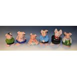 Wade - a set of six Natwest Pig money banks, Sir Nathaniel, Lady Hillary, Maxwell, Annabel,