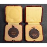 Two boxed Royal Lifesaving Society bronze medals awarded to E Botham 1934 and to S.