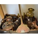 Metalware - a pair of bronze coloured cast hounds; a brass and copper miniature divers helmet;