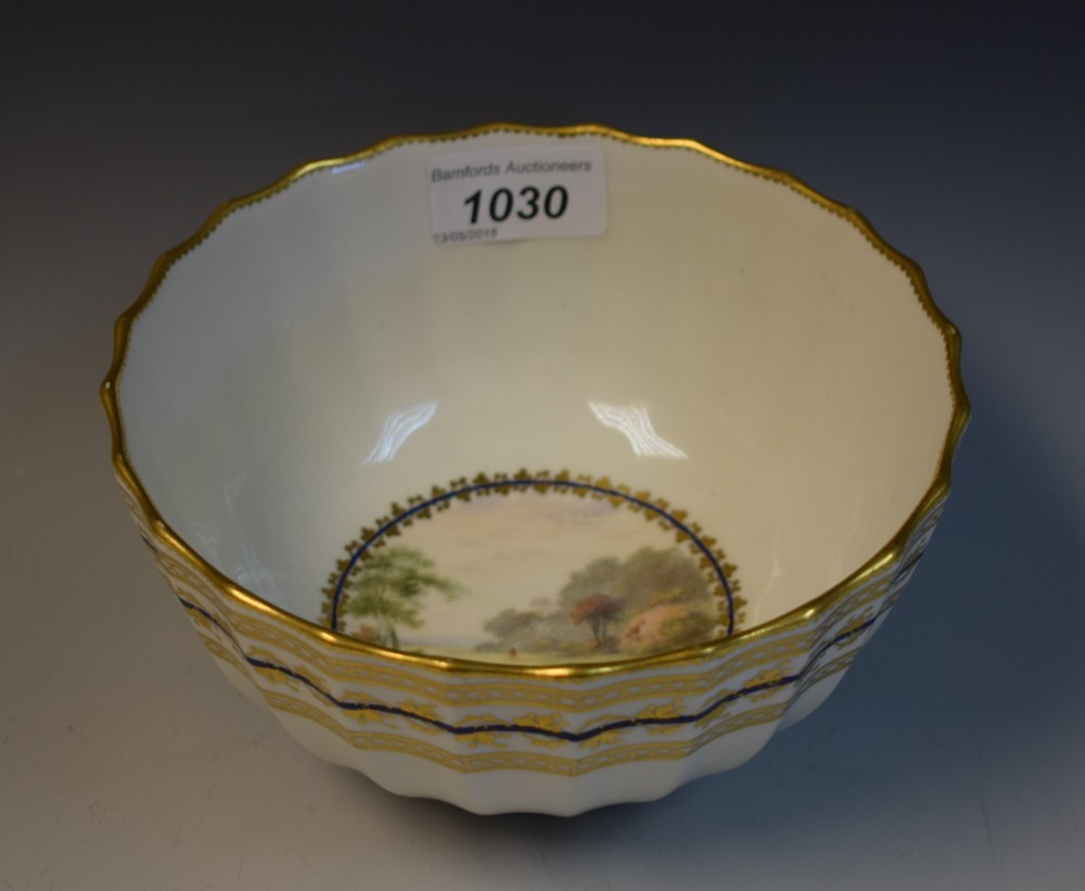 A Derby lobed bowl, painted by Zachariah Boreman,