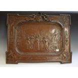 A Victorian copper panel, embossed with a titled scene from the Merchant of Venice,