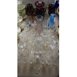 Glassware - a set of six flash cut hock glasses; other cut glass stemware; a Murano glass vase;