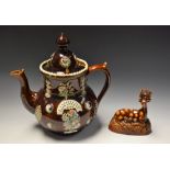 A Victorian bargeware teapot and cover, A Present To My Dear Mother 1891,