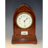 An Edwardian mahogany inlaid mantel timepiece,