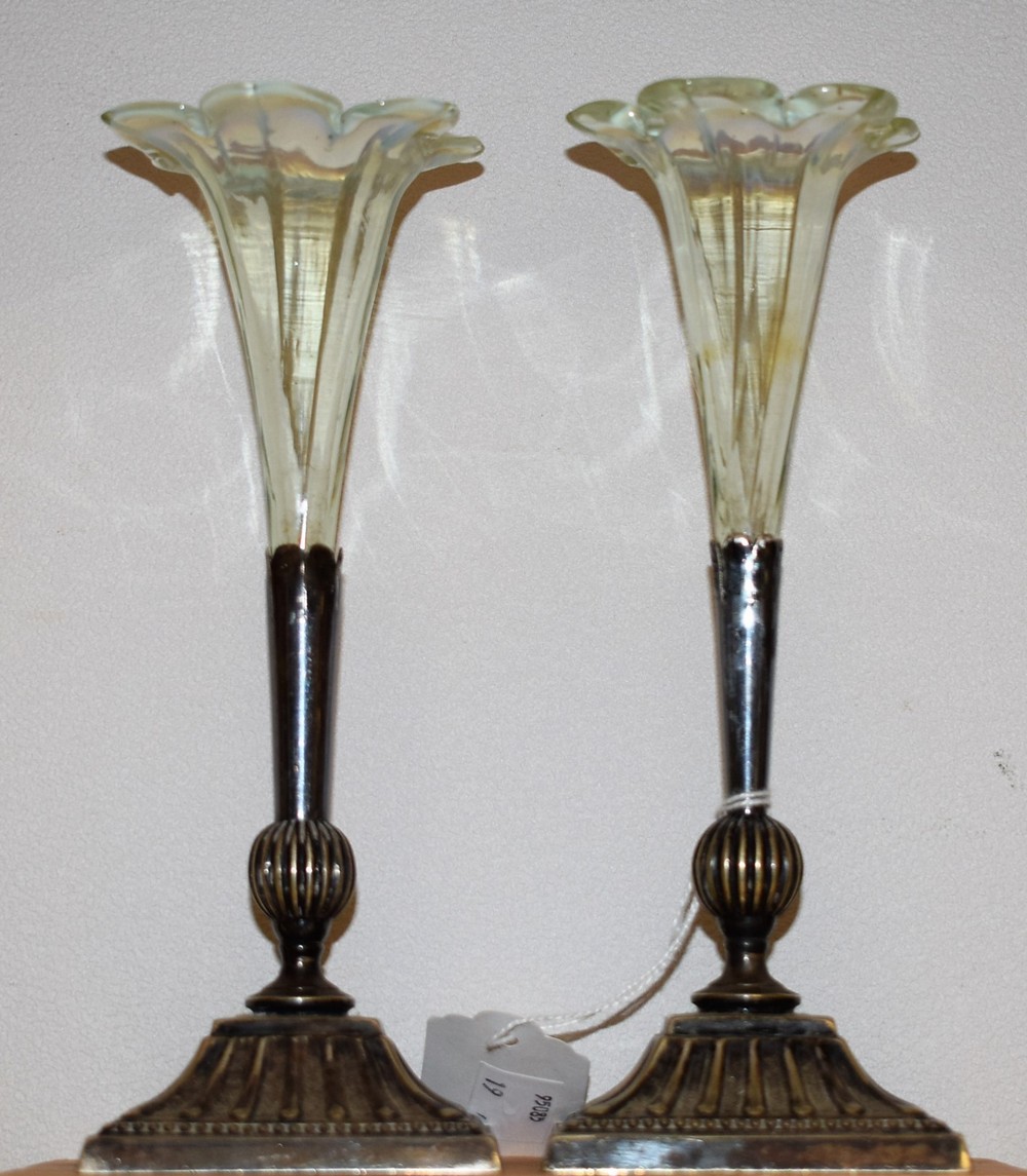 A pair of Mappin and Webb silver plated specimen vases