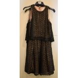 Textiles - a black lace cocktail dress, mid length, champagne pink lined, UK size 8 label; another,