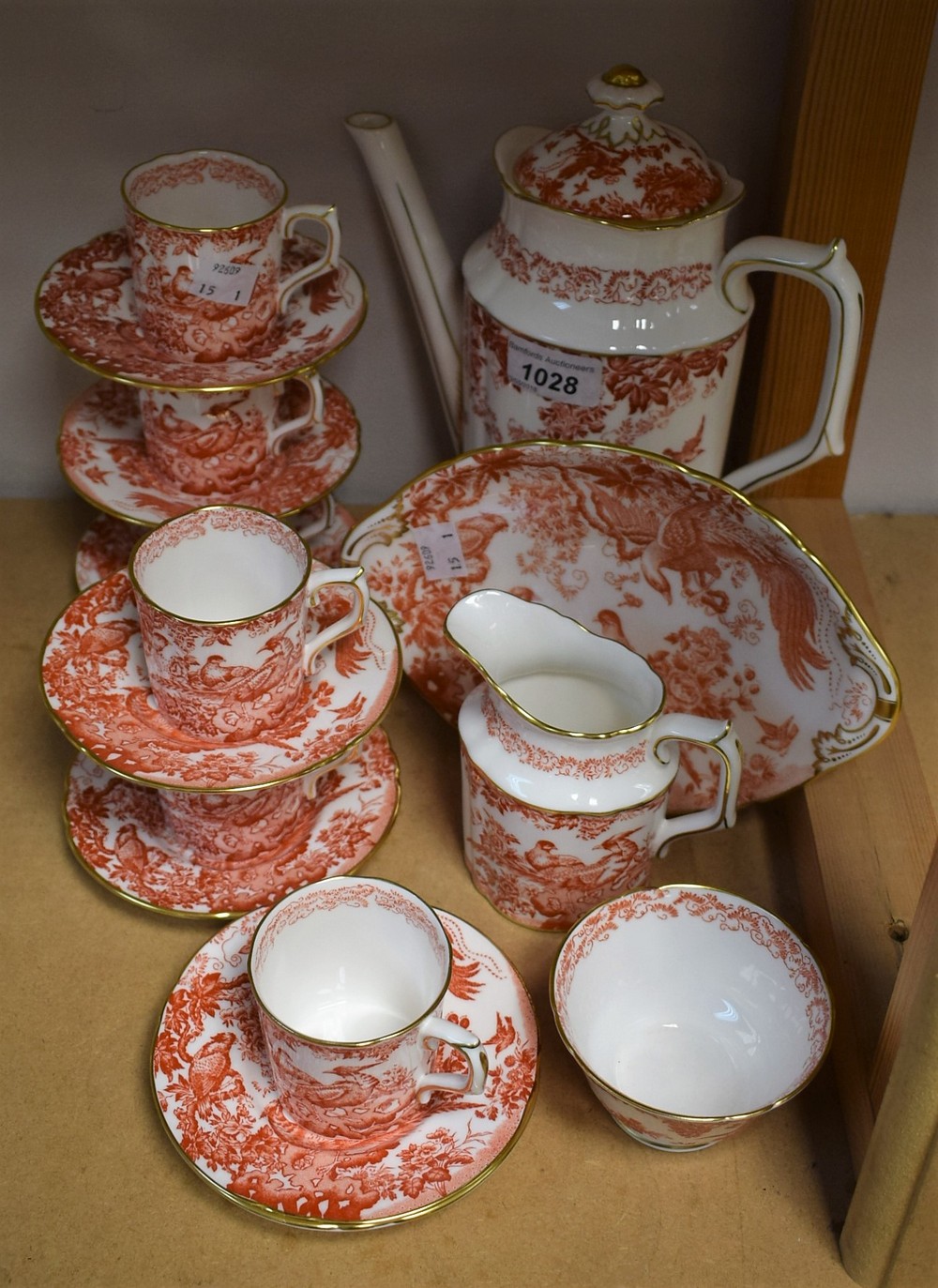 A Royal Crown Derby Red Aves pattern coffee set, comprising coffee pot and cover, cream jug,