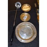 A French Christophle ladle; a pair of coasters;