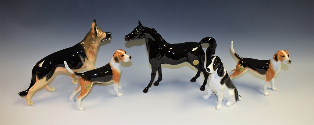 A Beswick ceramic model, German Shepherd JBCOD5, boxed; others,