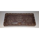 An Arts and Crafts 'antiquarian salvage' rectangular playing card box,