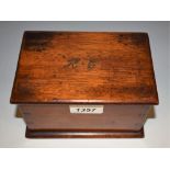 A 19th century mahogany rectangular tobacco box, hinged cover with brass pinwork initials KC,