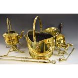 Metalware - an Arts & Crafts planished brass helmet shaped coal scuttle,
