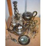 A Victorian silver plated teapot; a similar EPBM teapot; an EPNS four bottle cruet set;