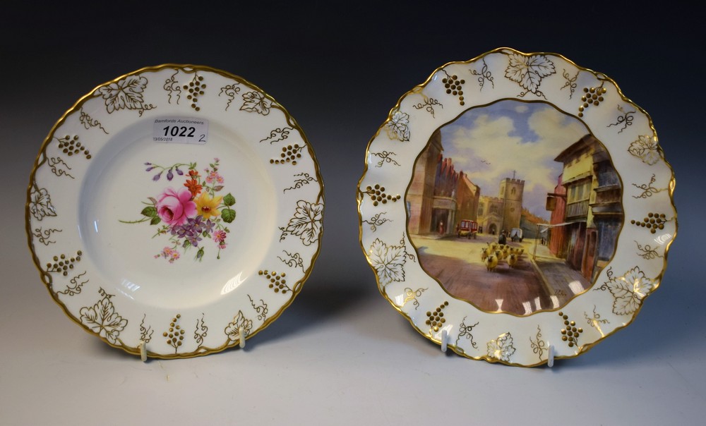 A Royal Crown Derby shaped circular cabinet plate painted by J Peter, signed,