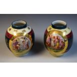 A pair of Vienna miniature ovoid vases, printed with classical scenes, 8cm,