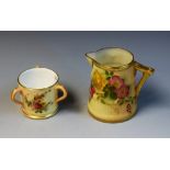 A Royal Worcester blush ivory miniature three handled tyg,