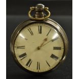 An early Victorian silver pair cased pocket watch, Joseph Maddock, Tarporley, cream dial,