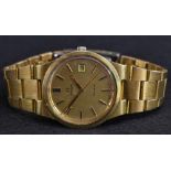 Omega - a vintage gentleman's gold plated Geneve wristwatch, gilt dial, block batons,