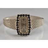 H L Bauer - a retro 1960s/70s lady's Priosa sapphire set 14ct white gold bracelet wristwatch,