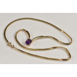 An Amethyst solitaire pendant necklace, solid arched V set with a single oval cut amethyst approx 1.